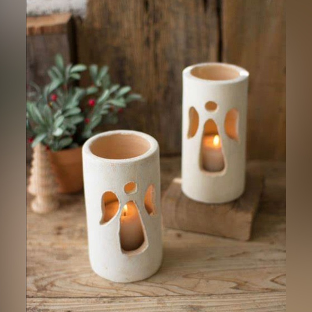 Angel Luminary White Clay Set Of 3 Home Holiday Decor Neutral Christmas Accents